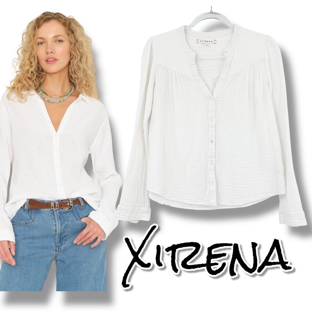 Xirena Scout Shirt White Cotton Gauze Button Front Blouse Womens Size XS